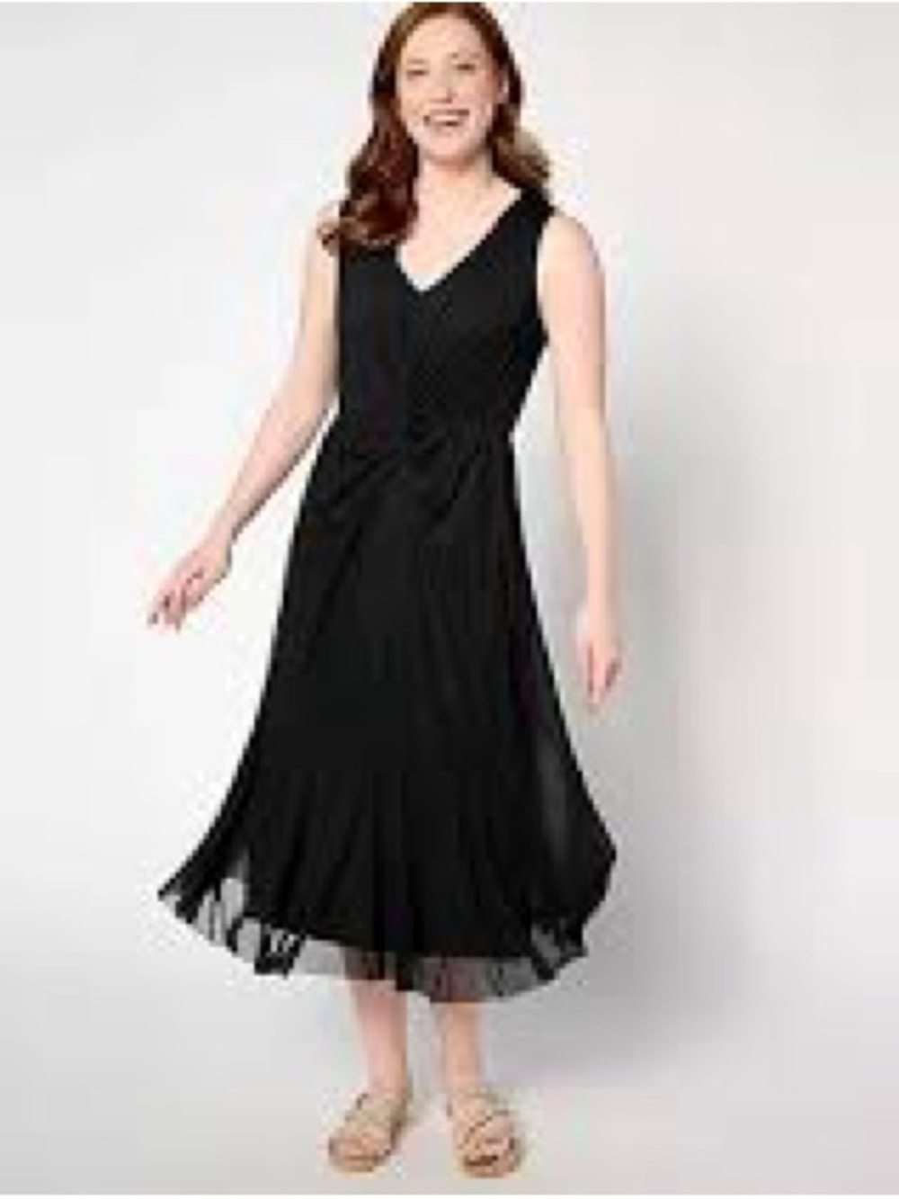 Isaac Mizrahi Black Sleeveless V-Neck Midi Dress